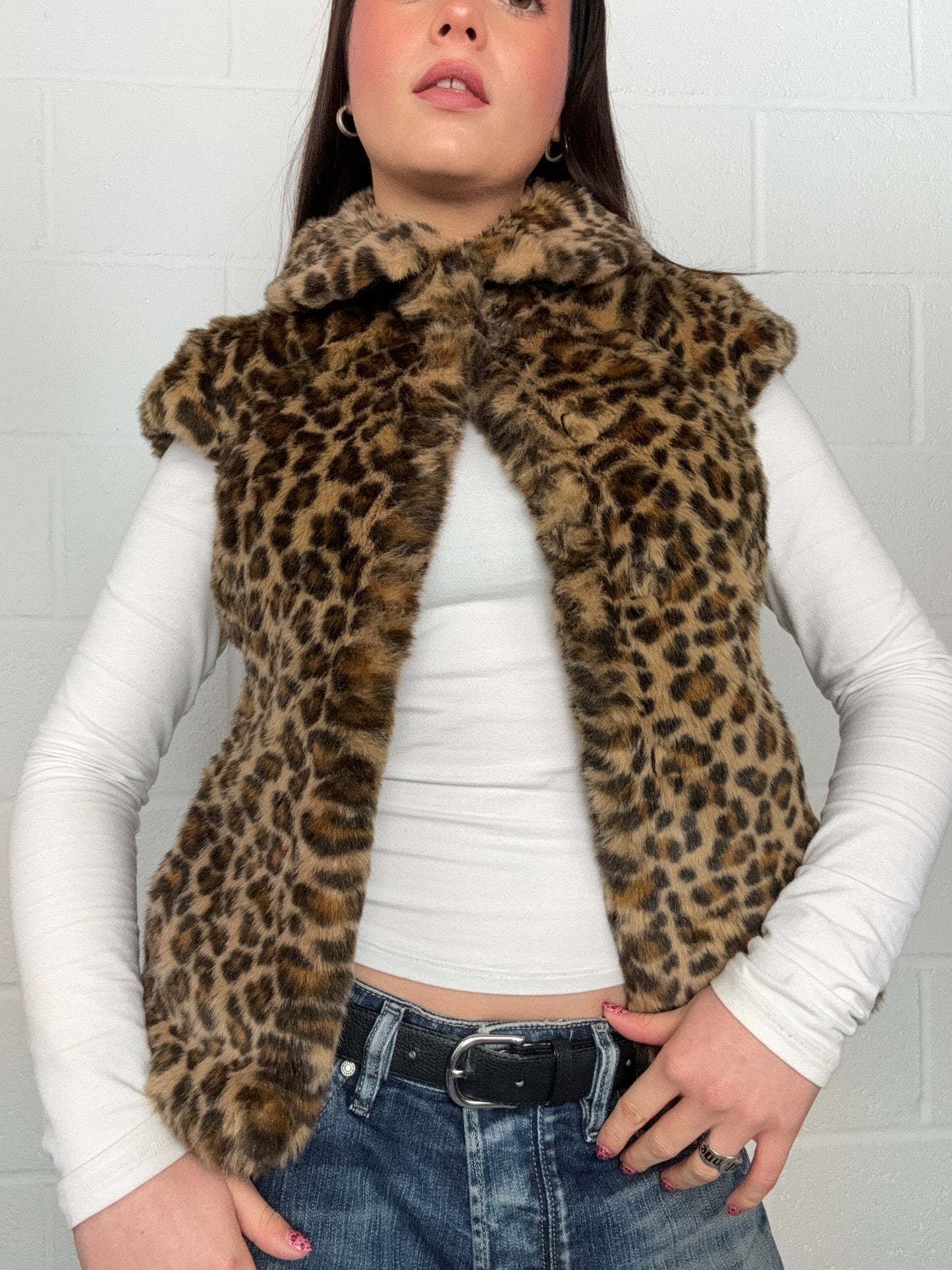 Faux Fur Leopard Gilet (S)