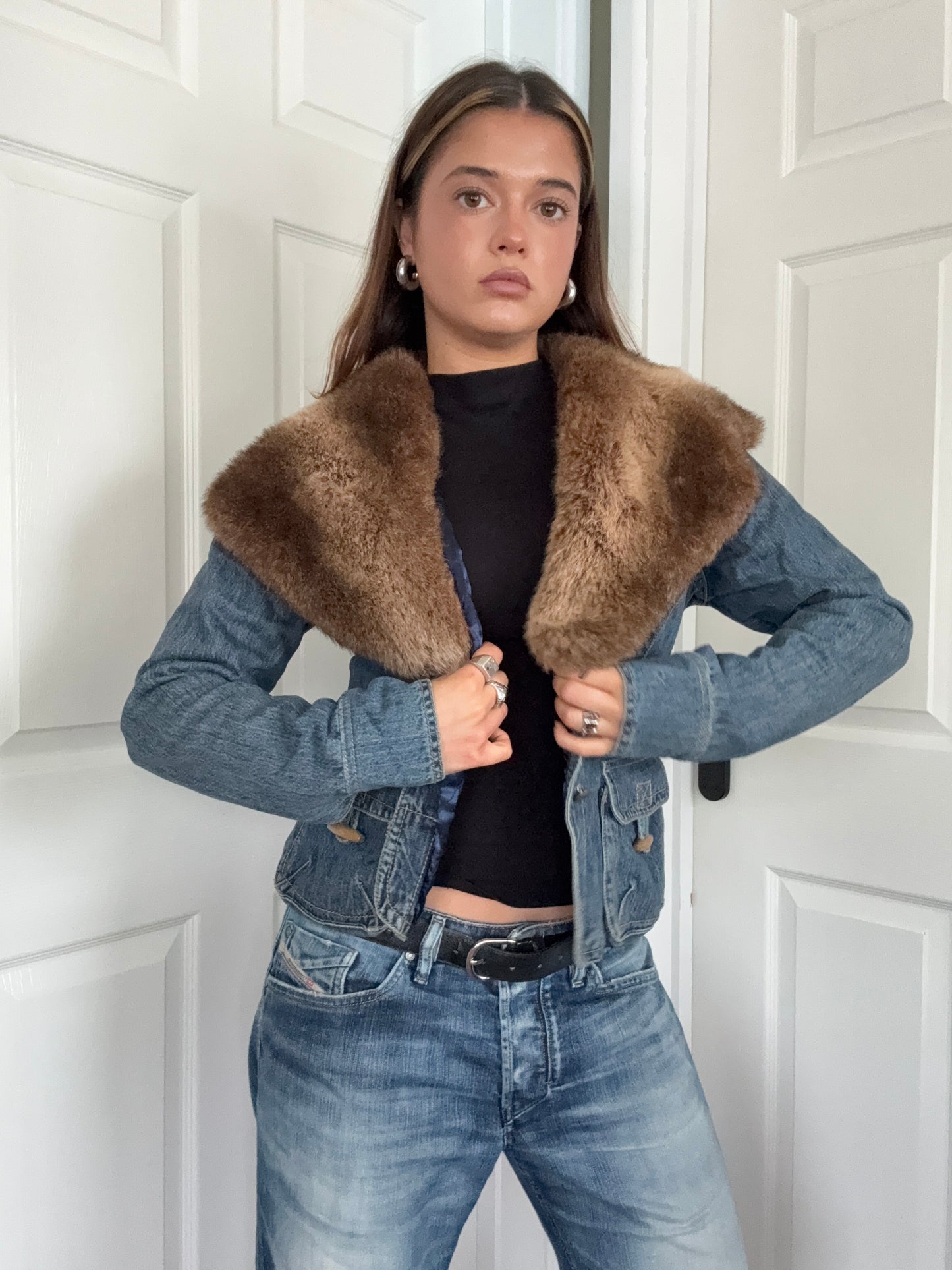 Morgan De Toi Denim Faux Fur Jacket (S)