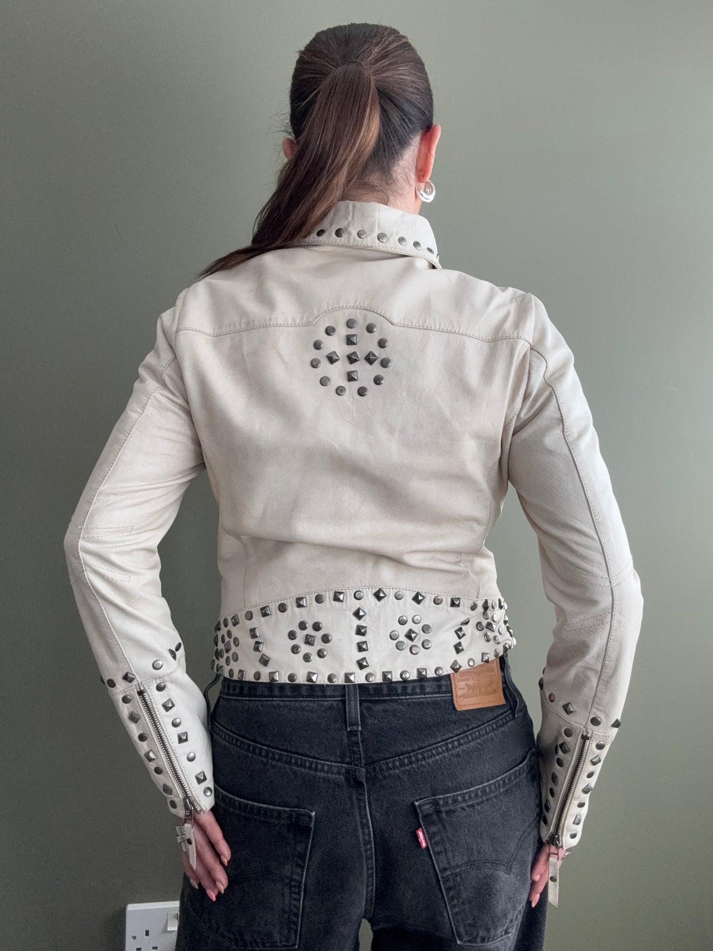 Cream Leather Jacket (S)