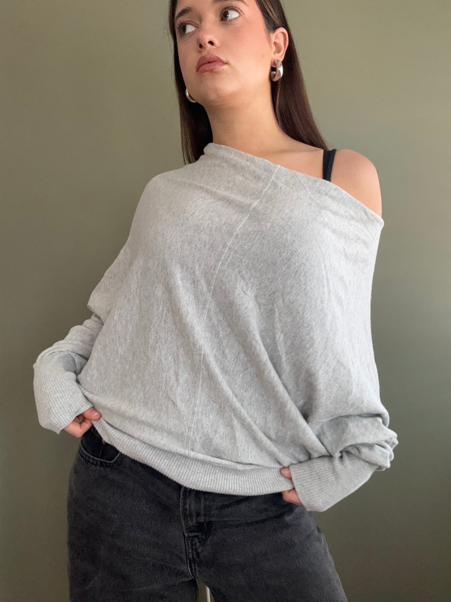 Allsaints Grey Batwing Button Up Jumper (UK10)