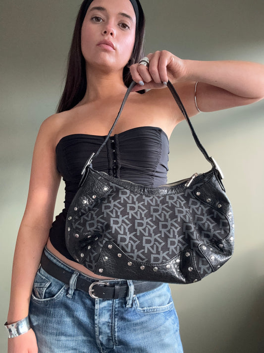 DKNY Monogram Studded Shoulder Bag