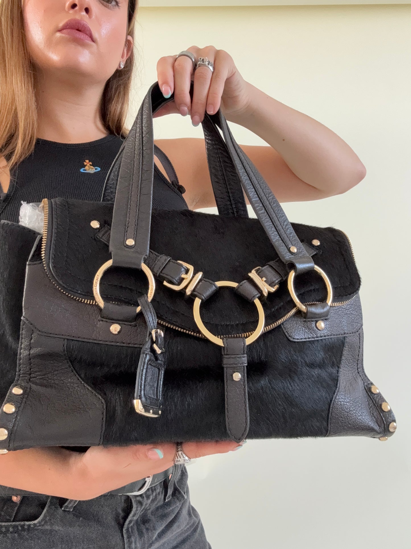 DKNY Pony Hair Studded Handbag