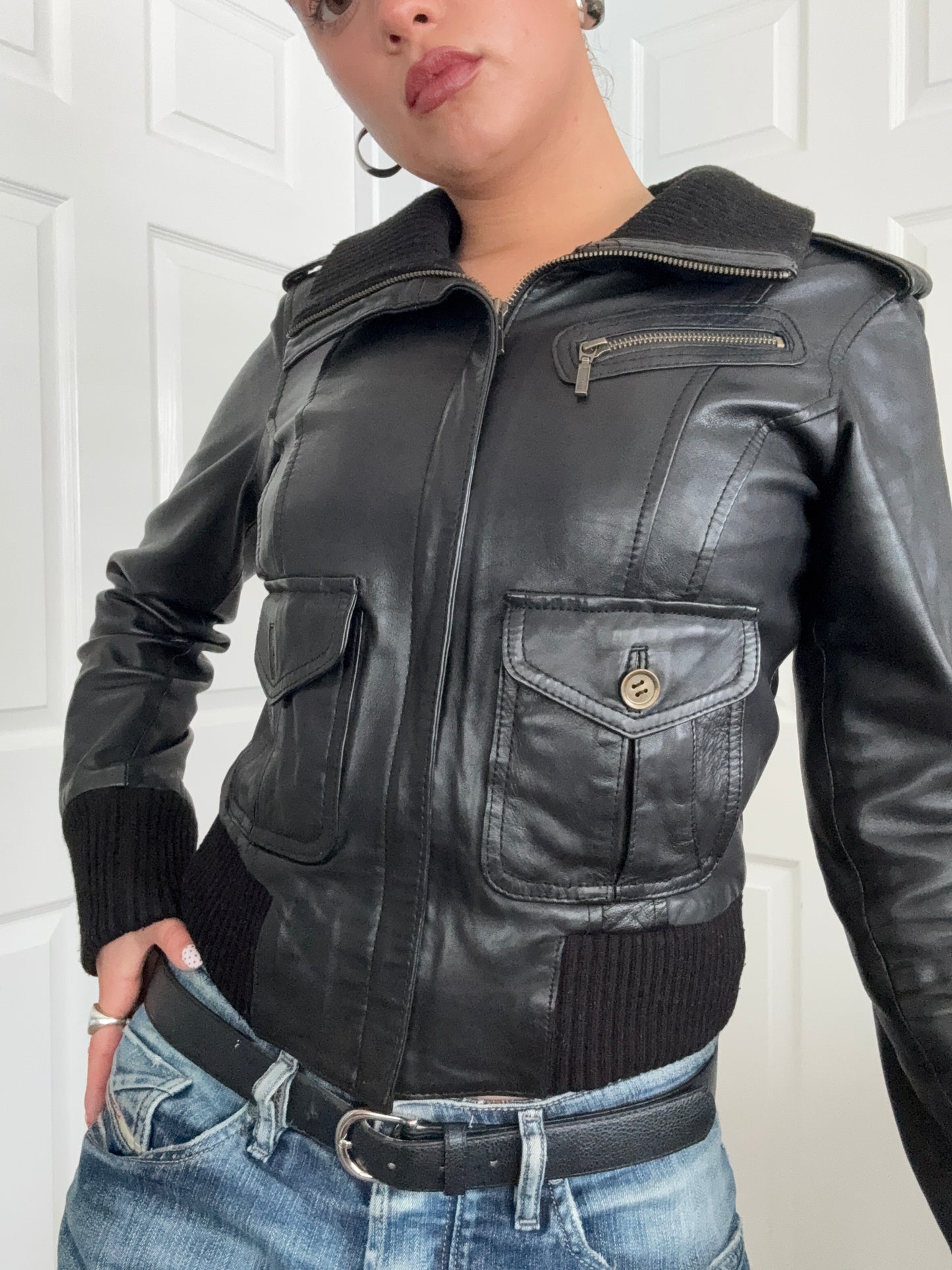 Leather Bomber Jacket (M)