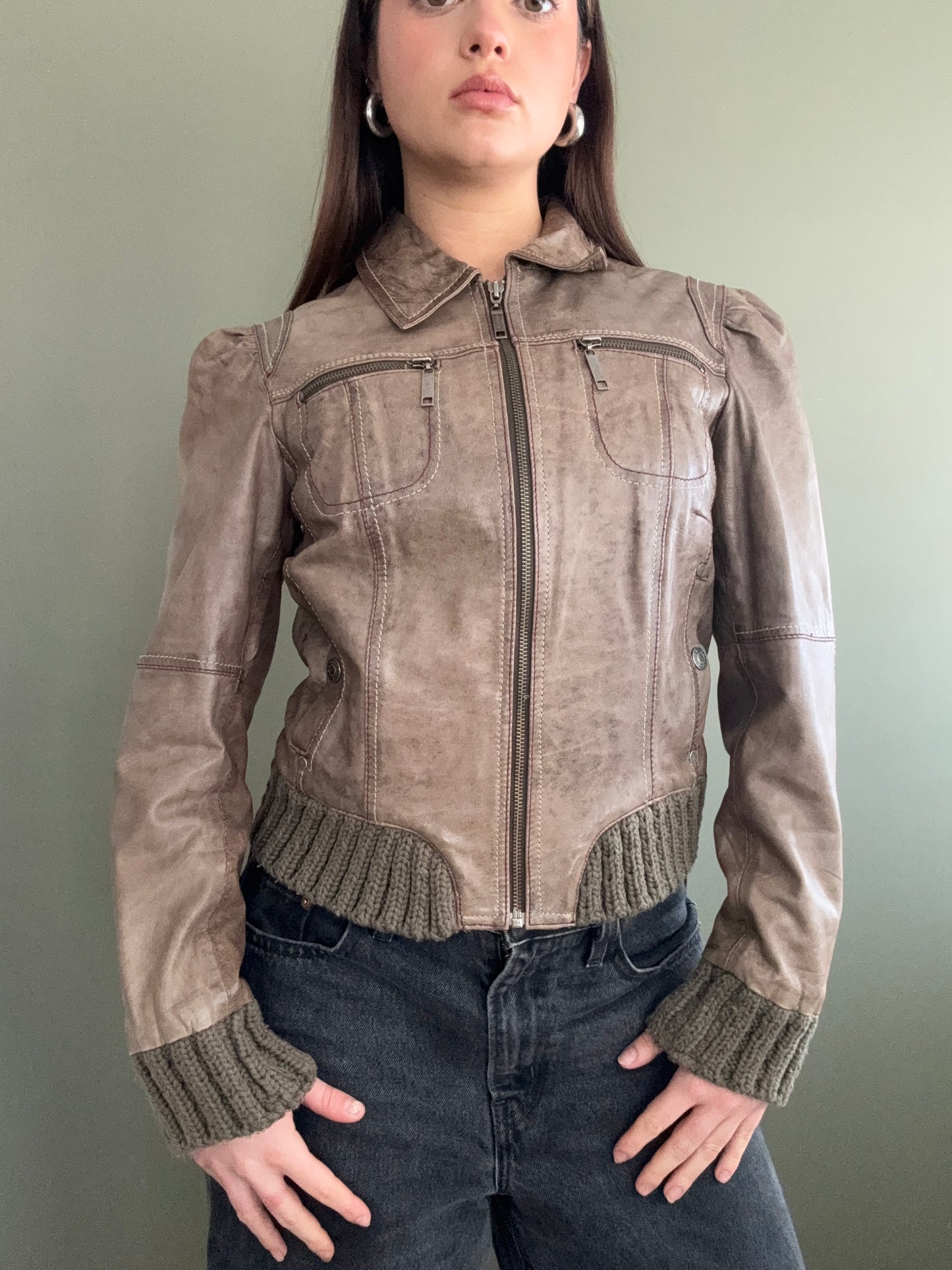 Vintage Leather Bomber Jacket (UK14)