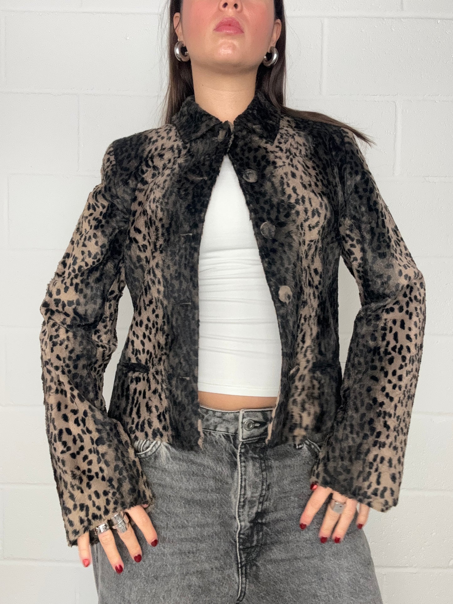 French Connection Leopard Furry Jacket (M)