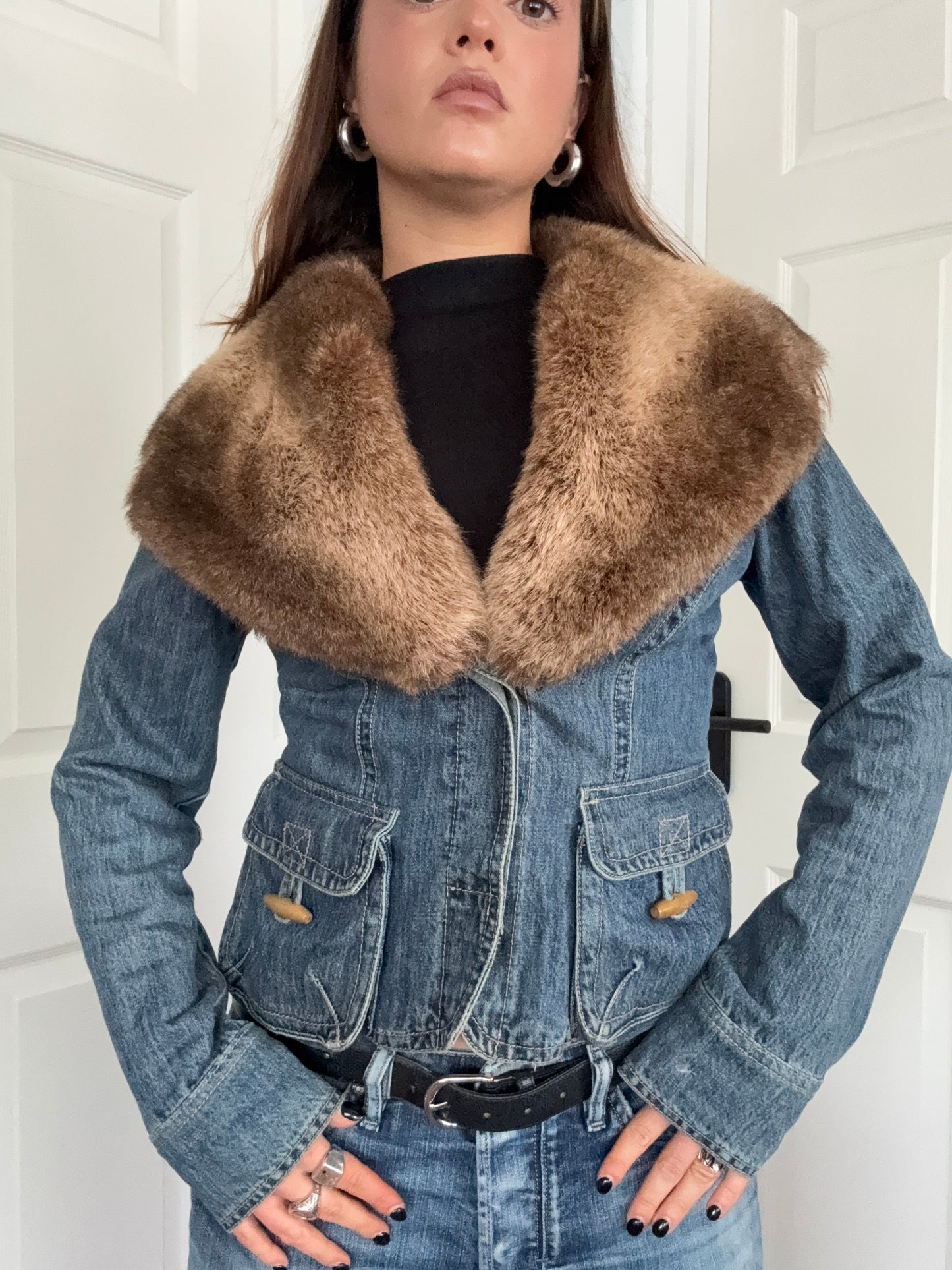 Morgan De Toi Denim Faux Fur Jacket (S)