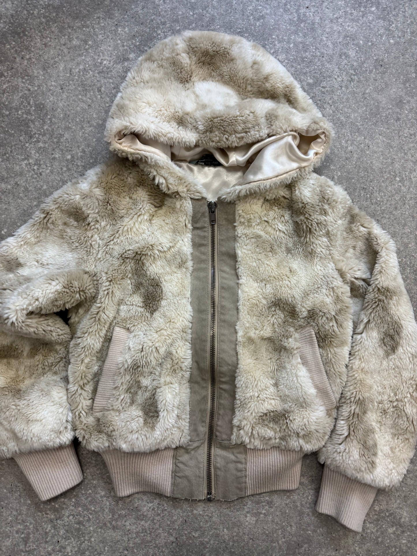 Cream Faux Fur Hooded Jacket (UK10)