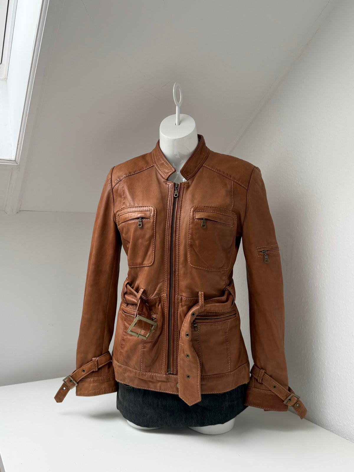 Vintage Leather Buckle Cargo Jacket (UK12)