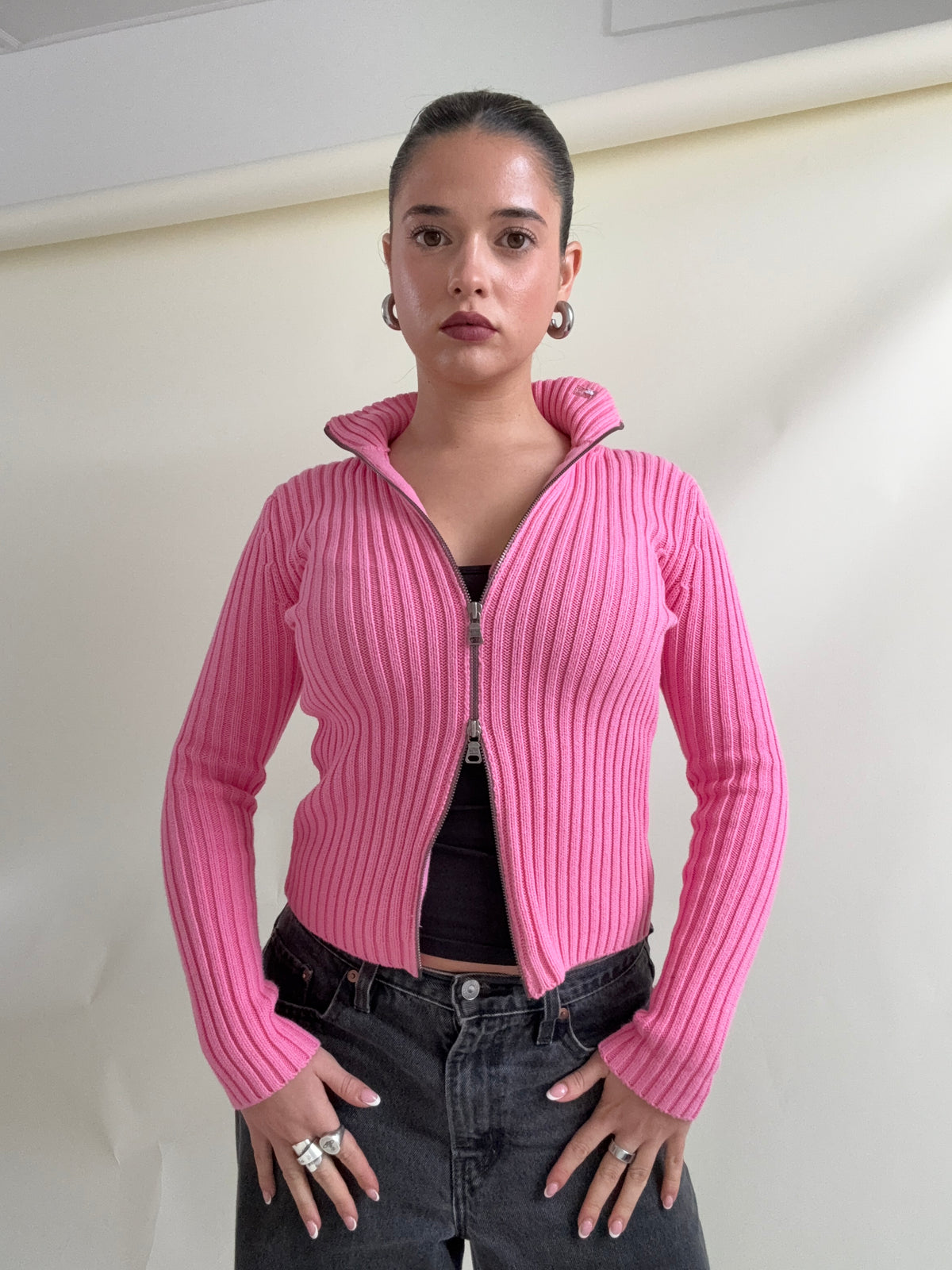 Ralph Lauren Pink Knit Double Zip Jumper (XS)