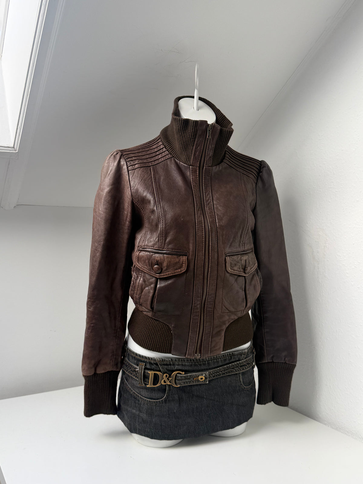 Vintage Brown Leather Bomber Jacket (UK12)