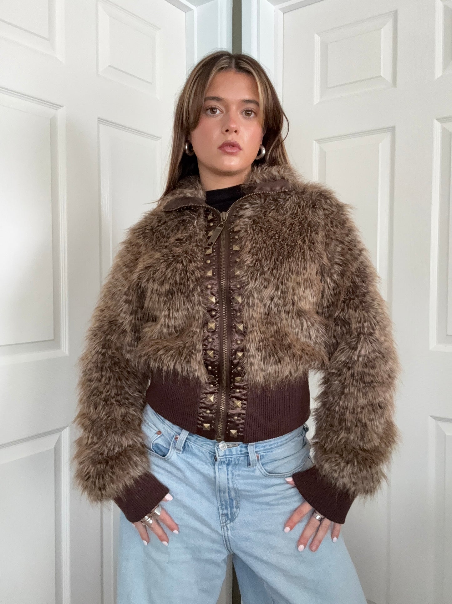 Faux Fur Leopard Bomber Jacket (UK12)
