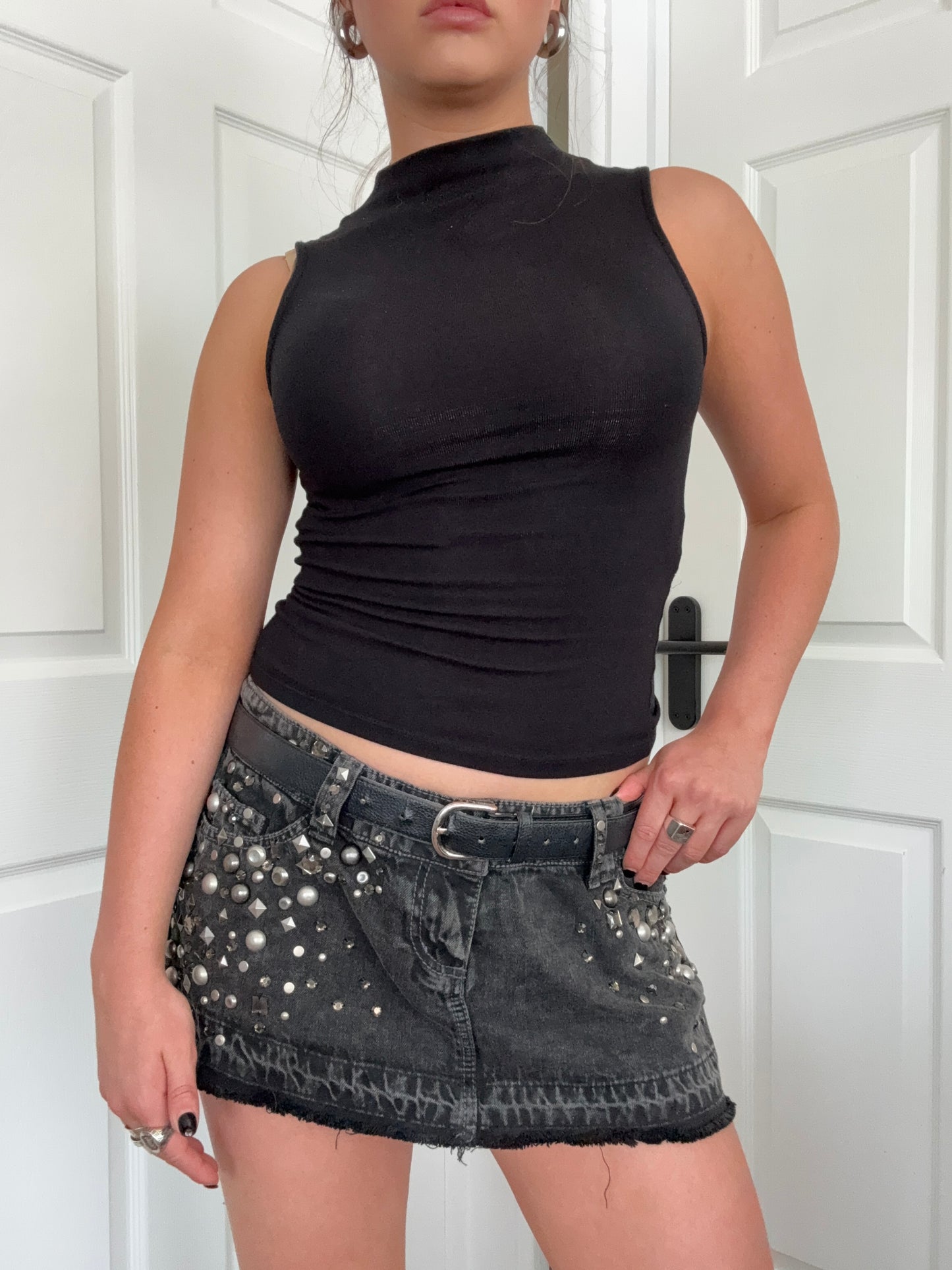 Y2K Studded Mini Skirt (UK12)