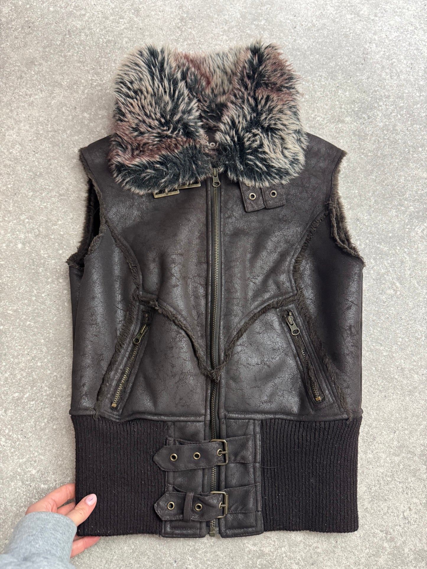 Y2K Faux Suede/Fur Gilet (S)