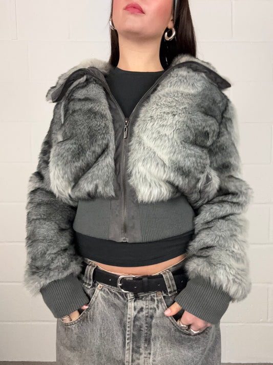 Grey Faux Fur Jacket (UK10)