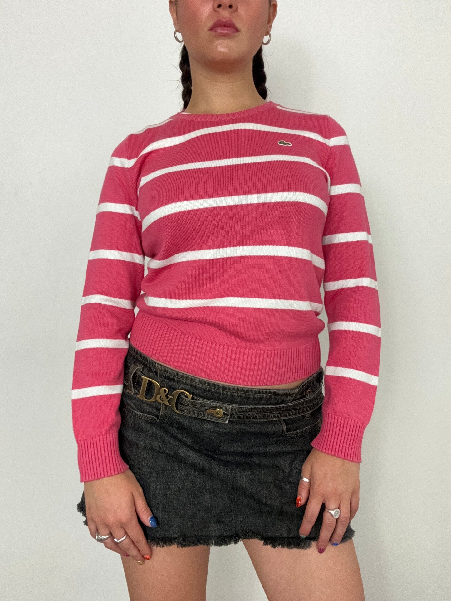 Lacoste Pink Striped Knit Jumper