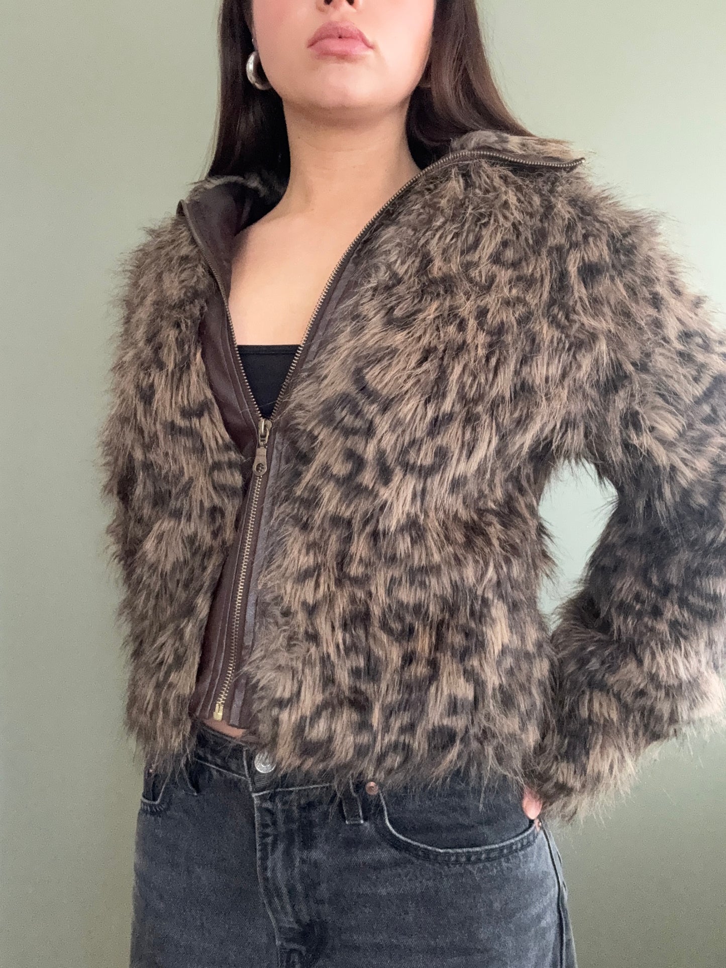 Leopard Faux Fur Jacket (M)