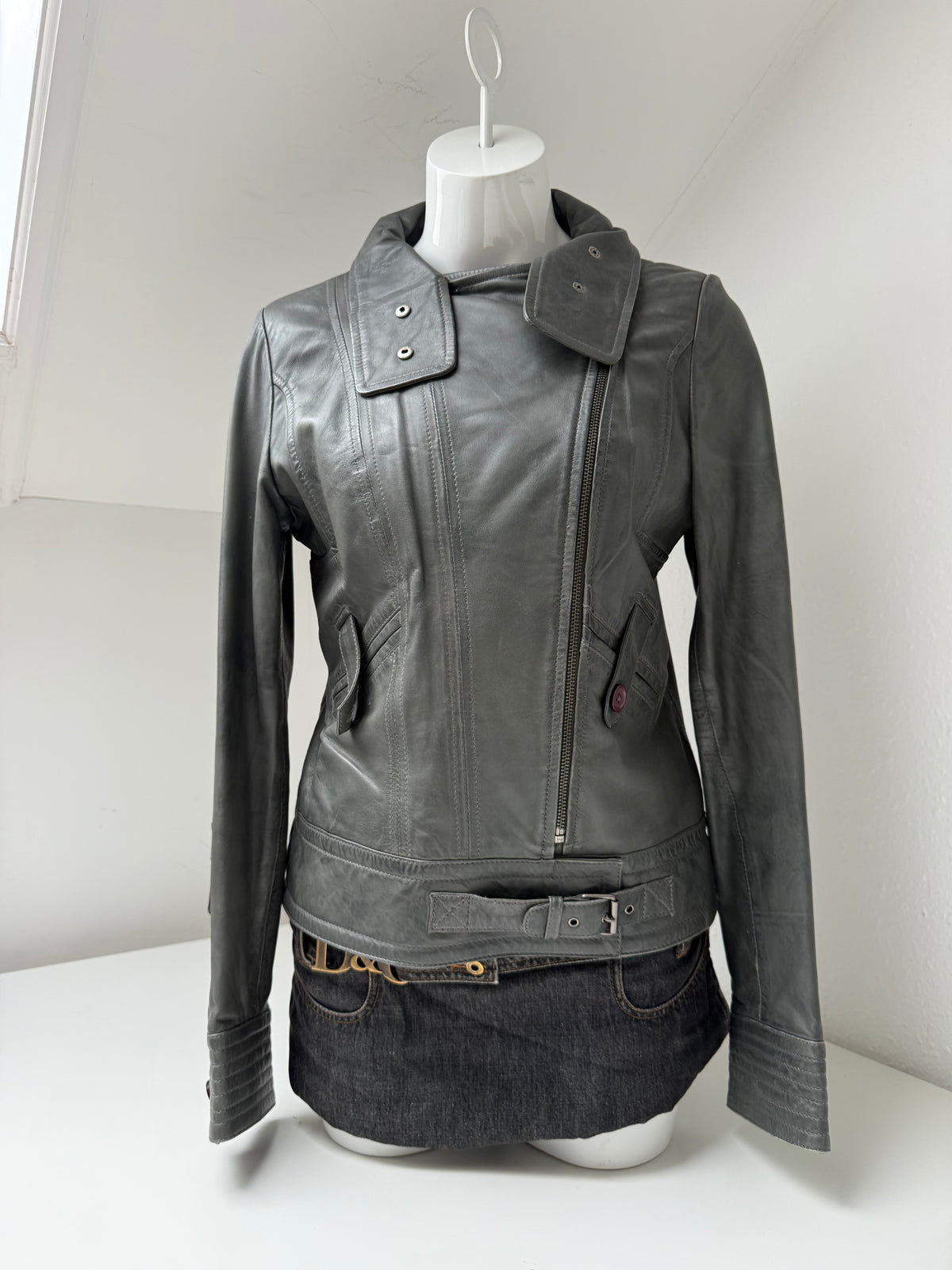 Vintage Leather Funnel Neck Jacket (XL)