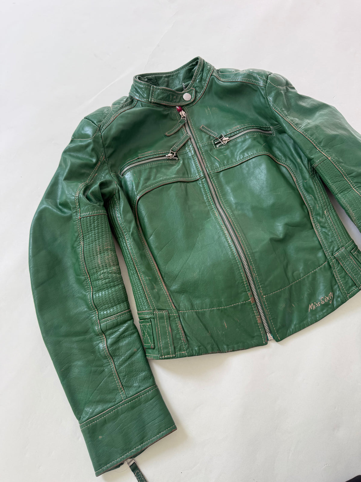 Miss Sixty Green Leather Biker Jacket (M)