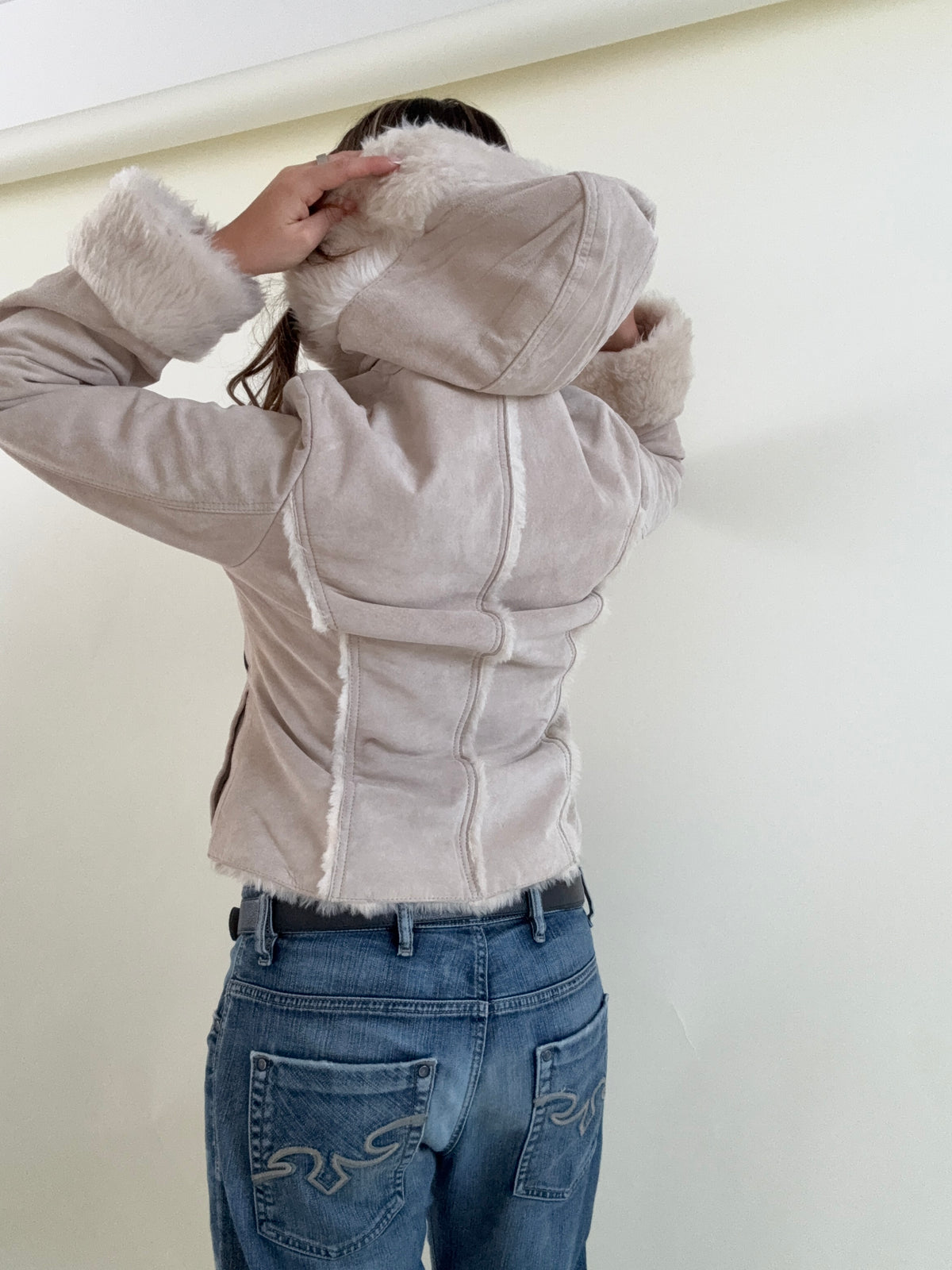 Suede Funnel Neck Hooded Jacket (UK12)