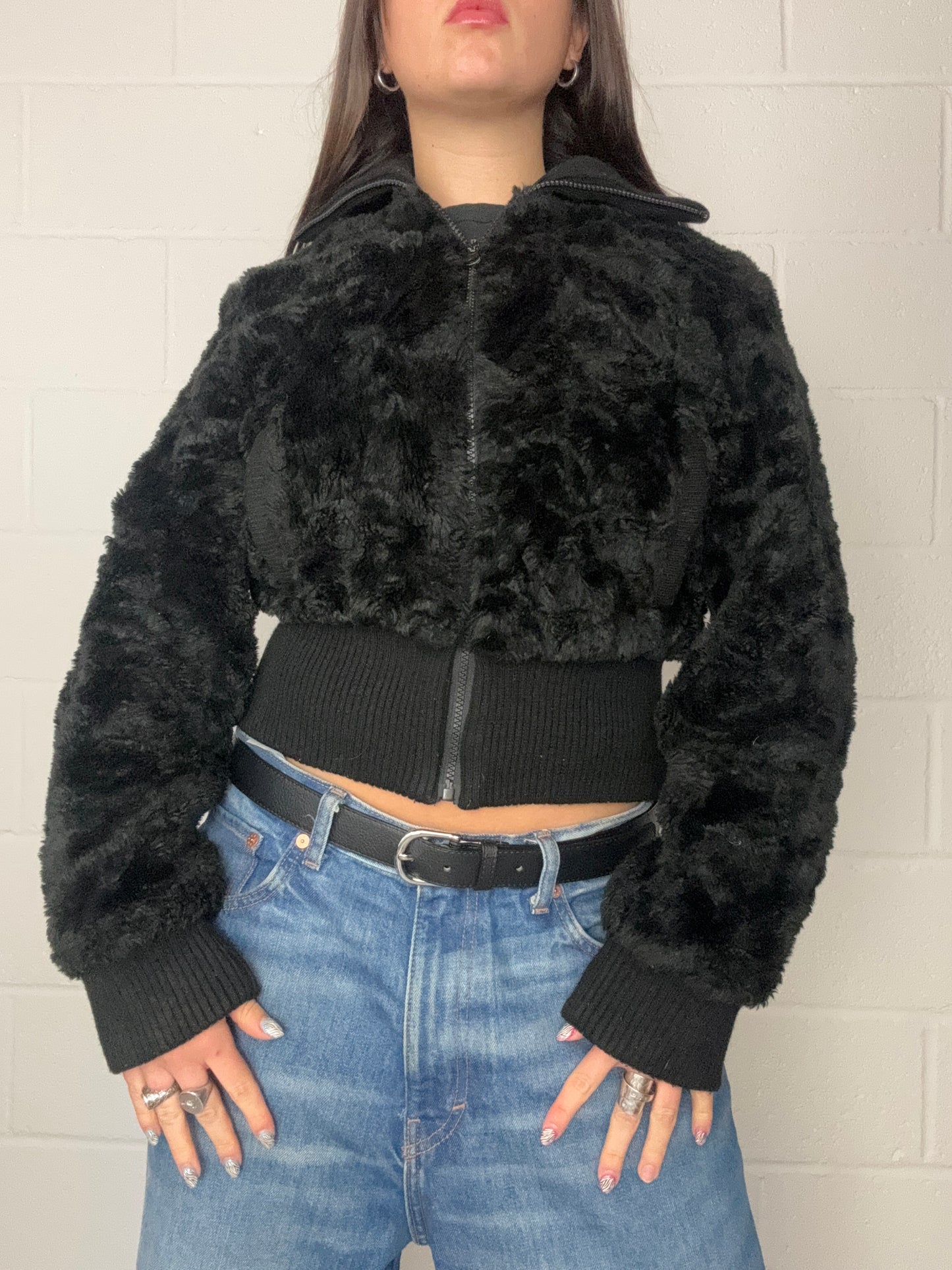 Black 00s Faux Fur Jacket