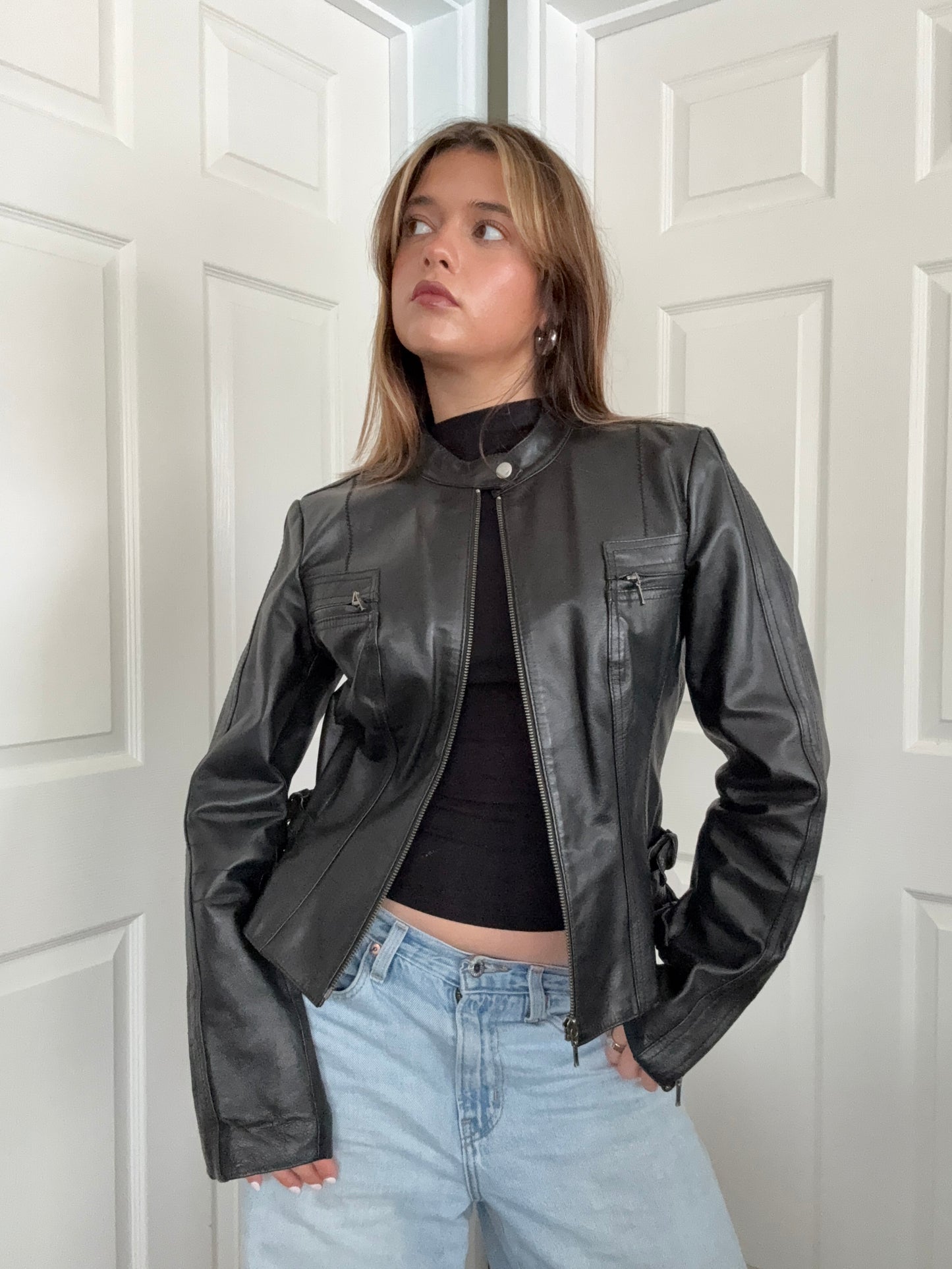 Fitted Leather Buckle Jacket (UK12)