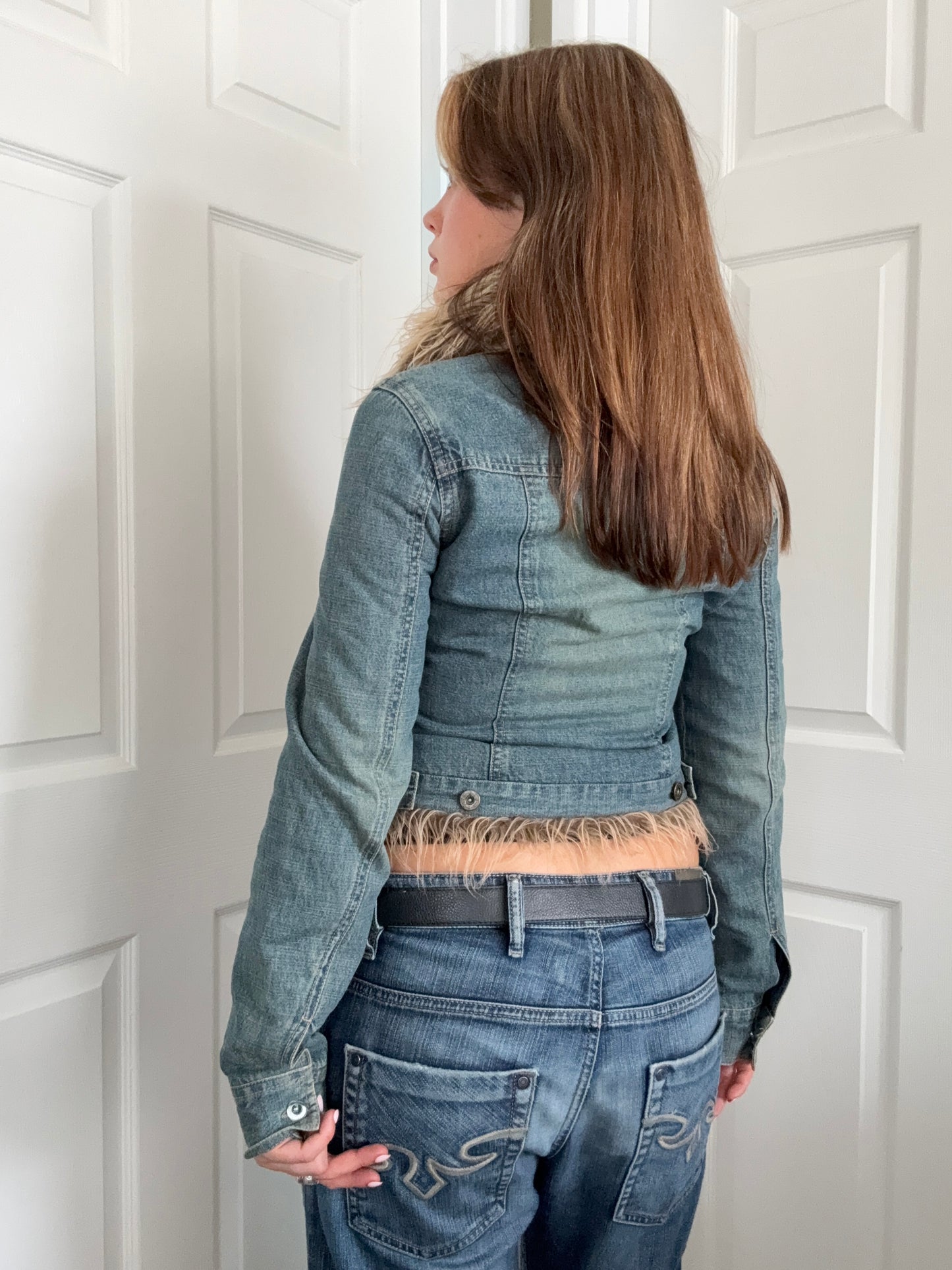 Denim Faux Fur Jacket (UK8)