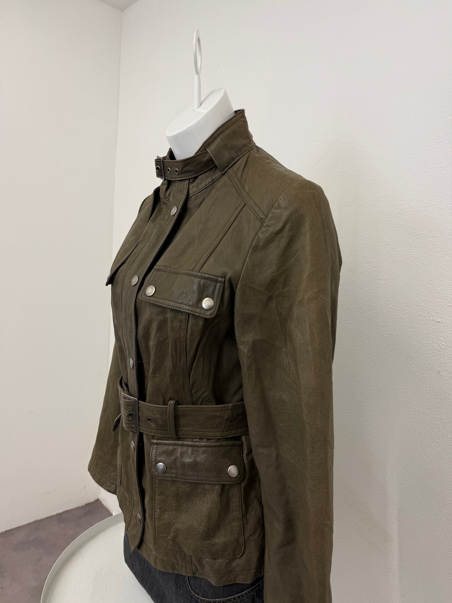 Khaki Leather Jacket (UK12)