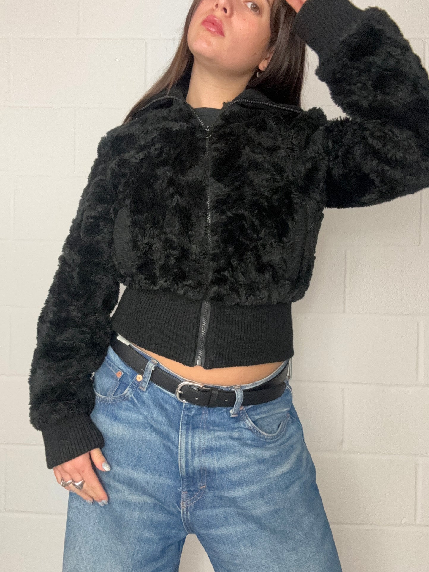 Black 00s Faux Fur Jacket