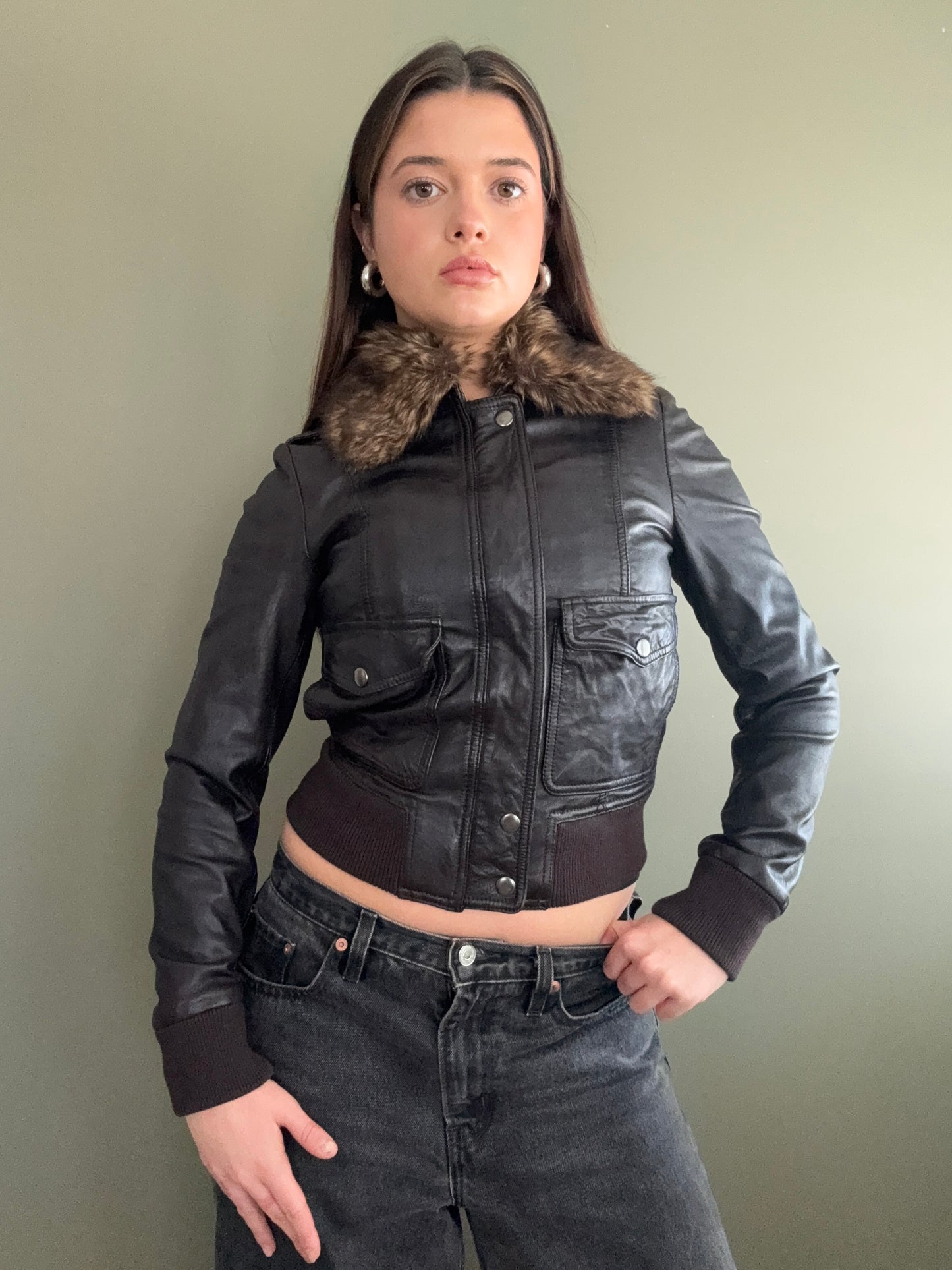 Leather Fitted Jacket (UK8)