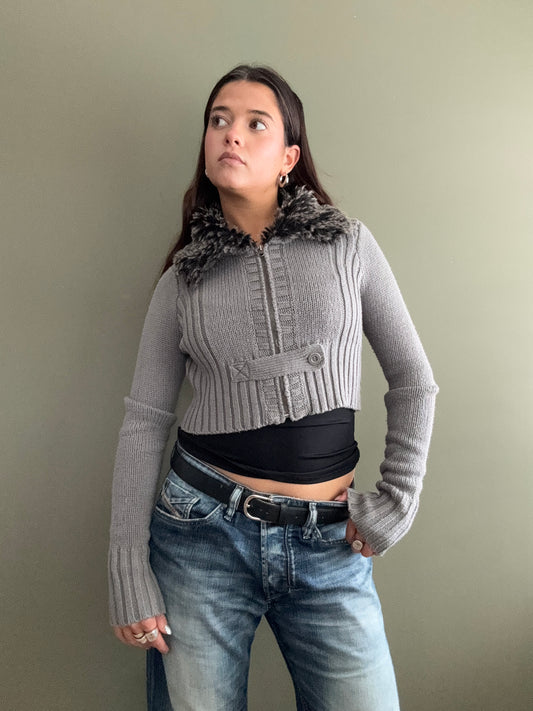 Cropped Knitted Zip Jumper (S)