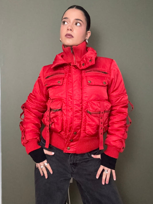 Red Cargo Puffer Jacket (S)