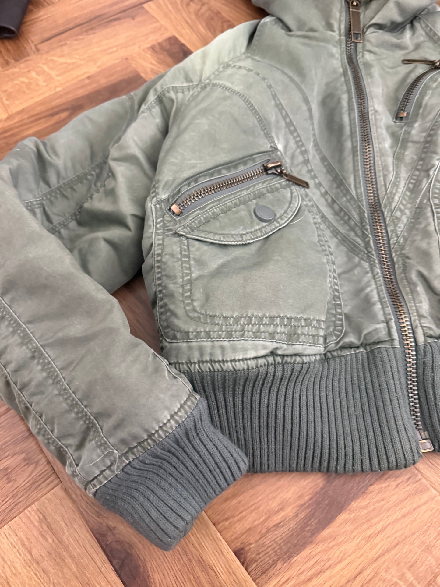Khaki Y2K Bomber Jacket (UK12)