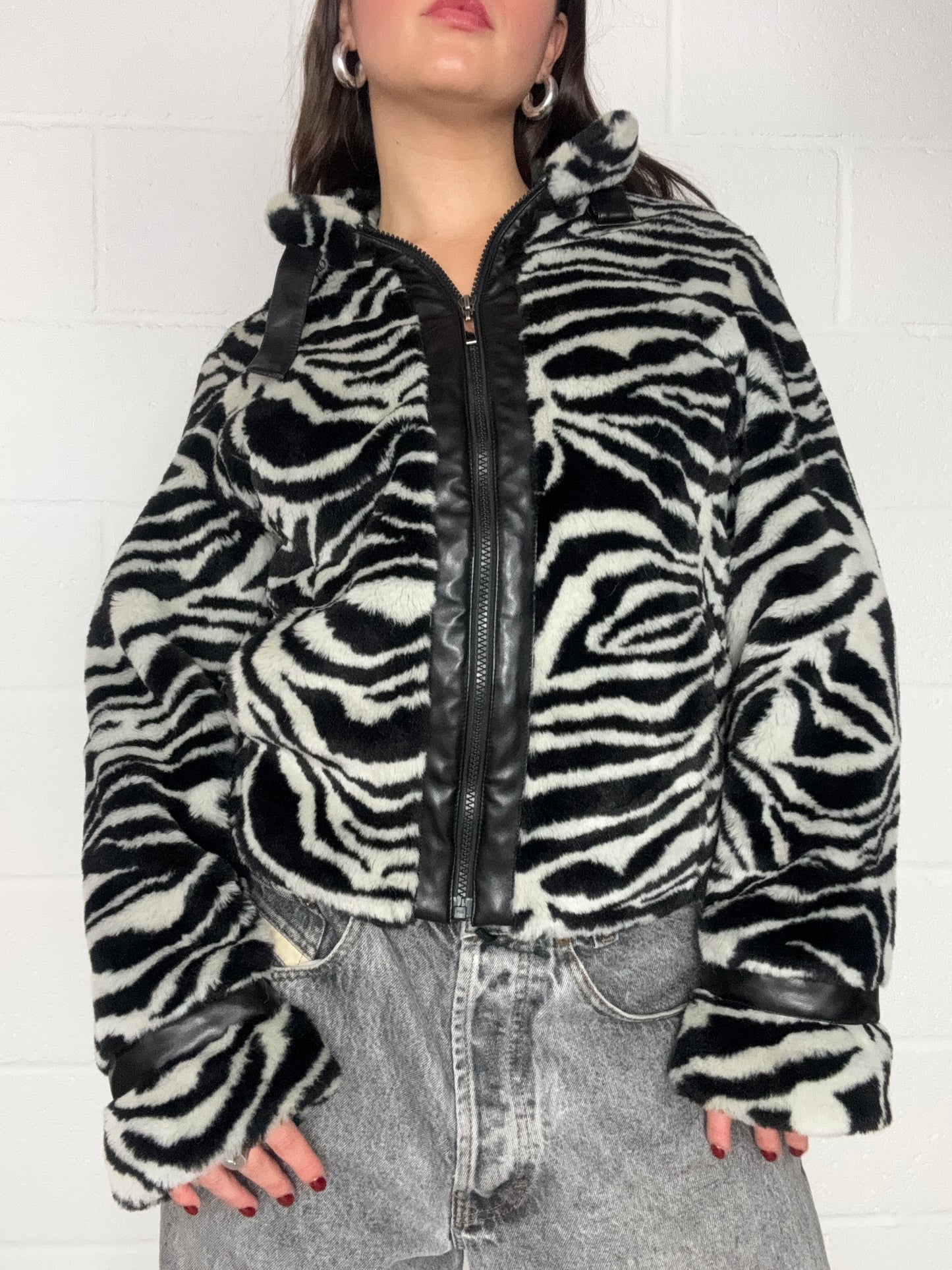 Zebra Y2K Faux Fur Jacket