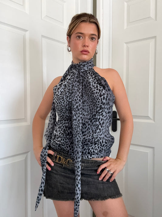 Karen Millen Leopard Halterneck Top (UK10)