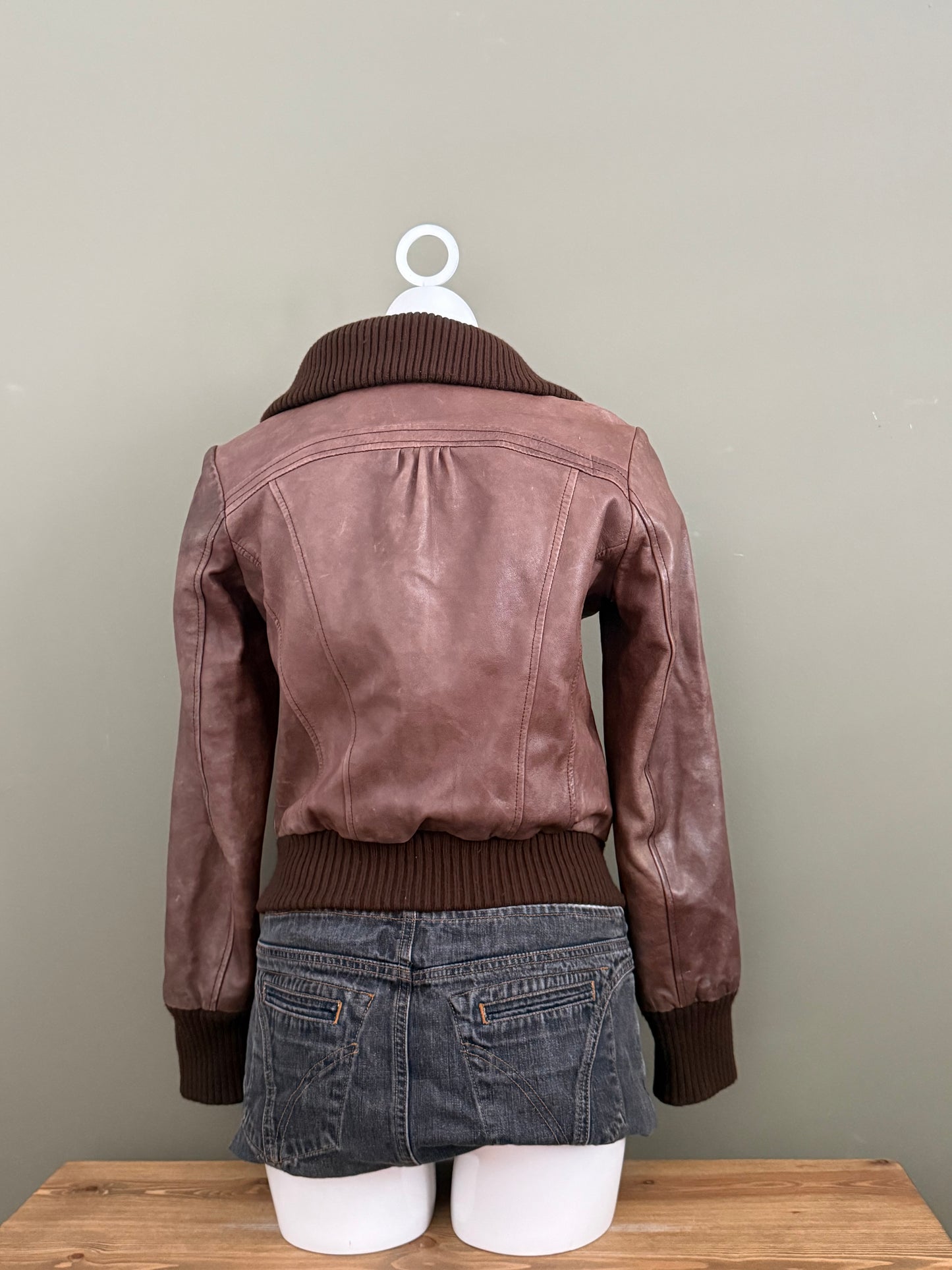 Brown Leather Bomber Jacket (UK10)