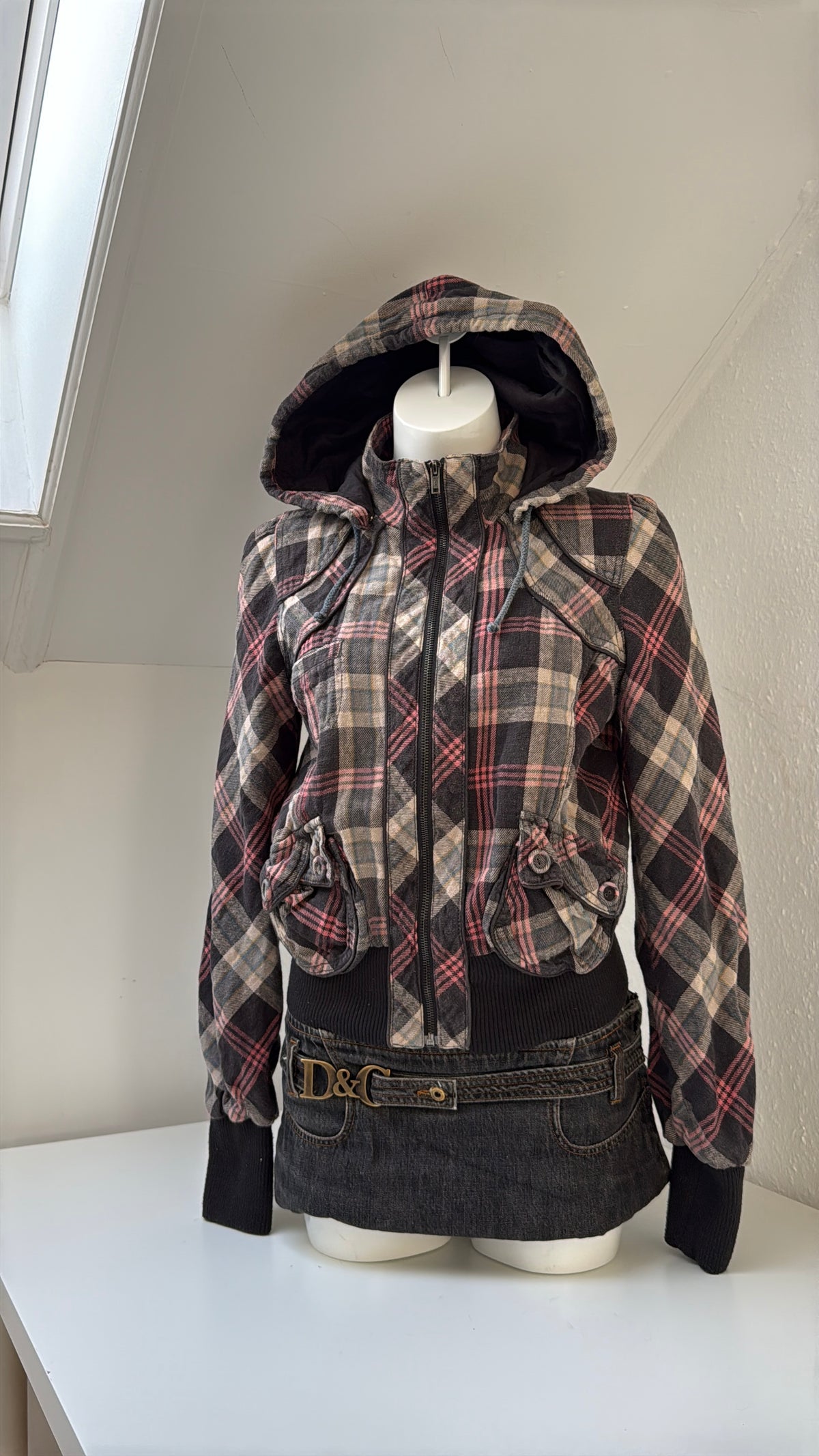Tartan Hooded Bomber Jacket (UK12)