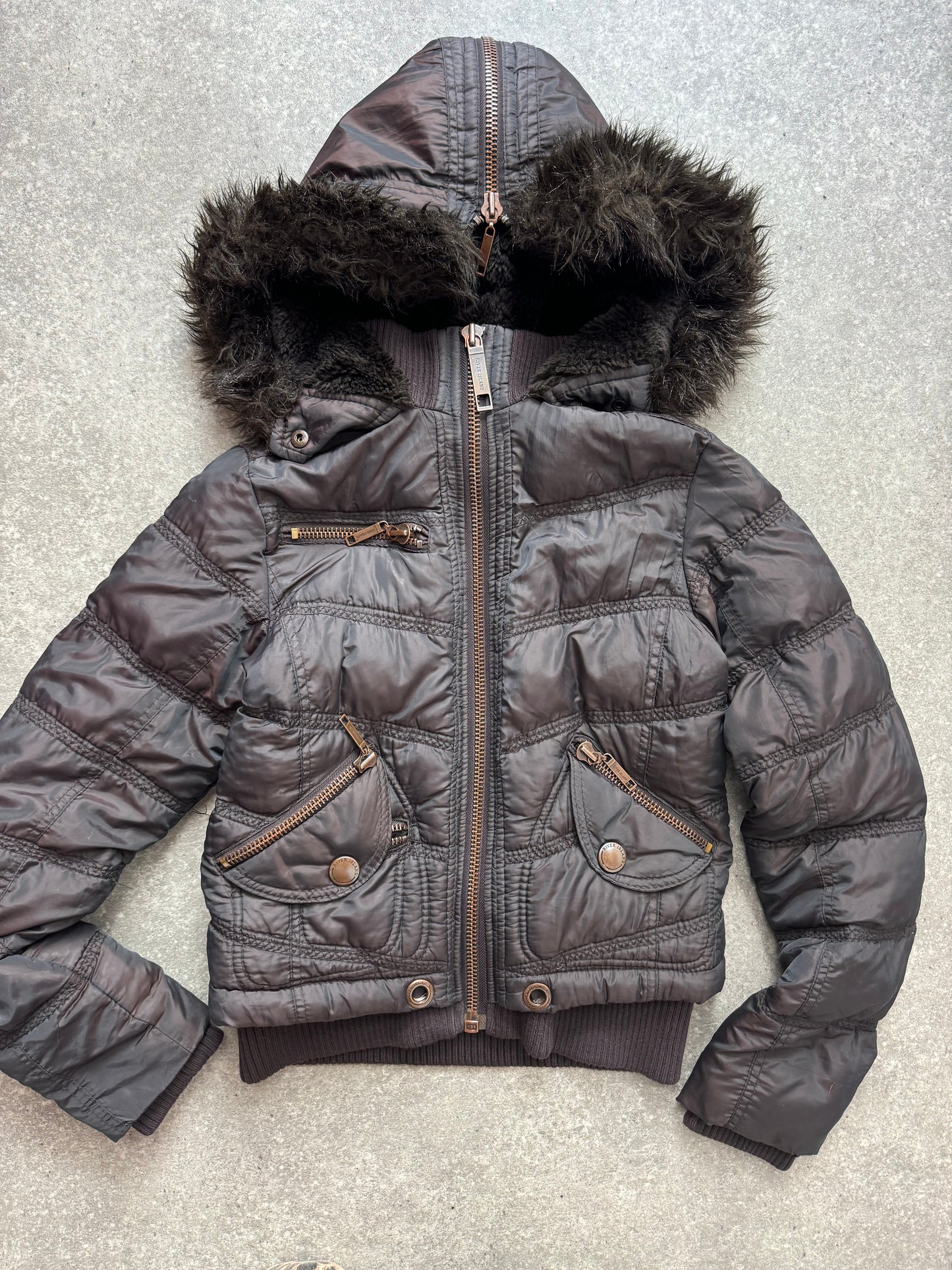 Brown Y2K Puffer Jacket (UK10)