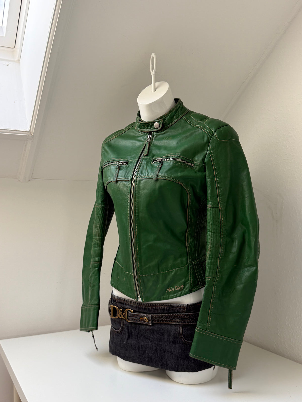 Miss Sixty Green Leather Biker Jacket (M)
