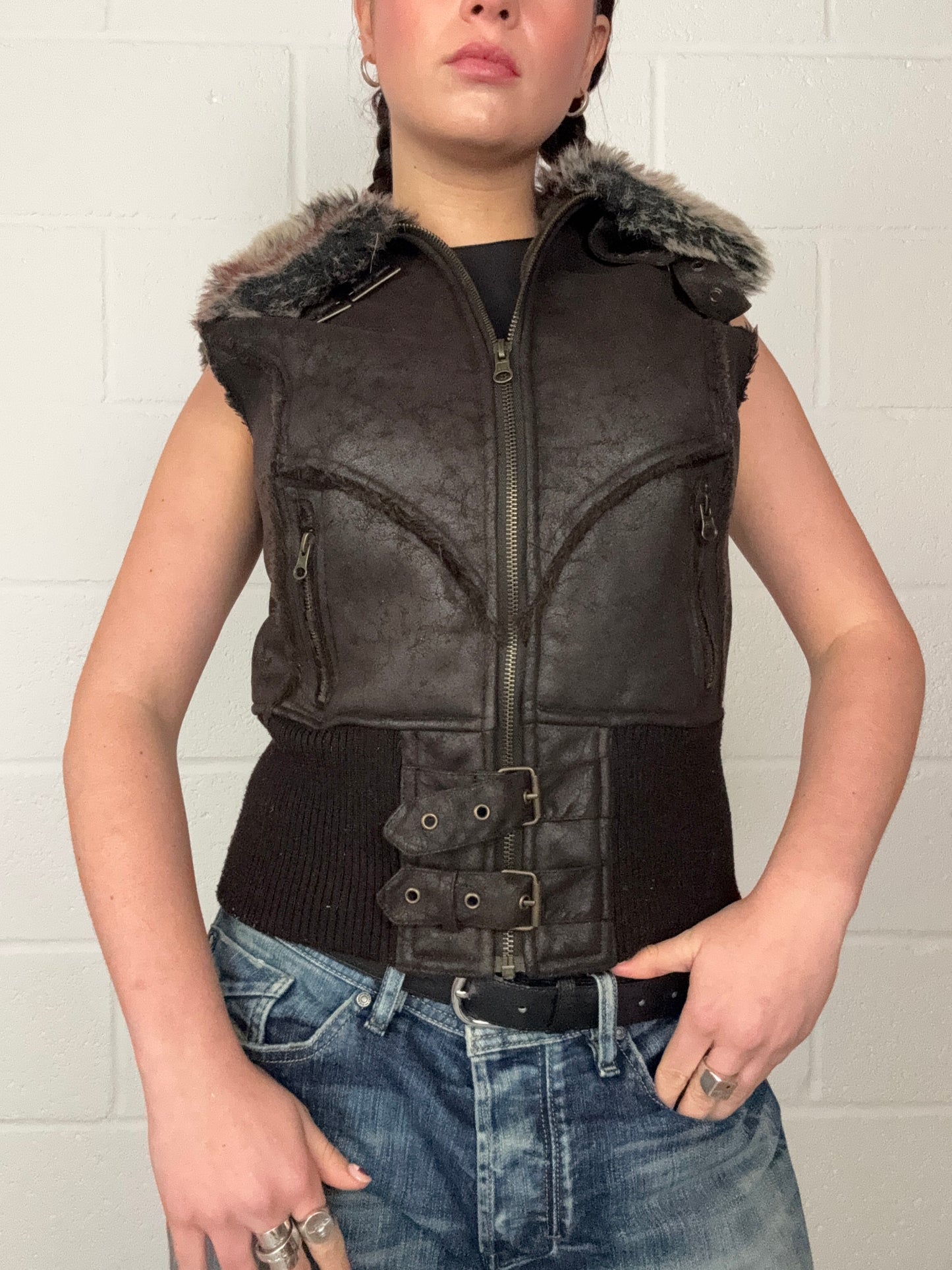 Y2K Faux Suede/Fur Gilet (S)