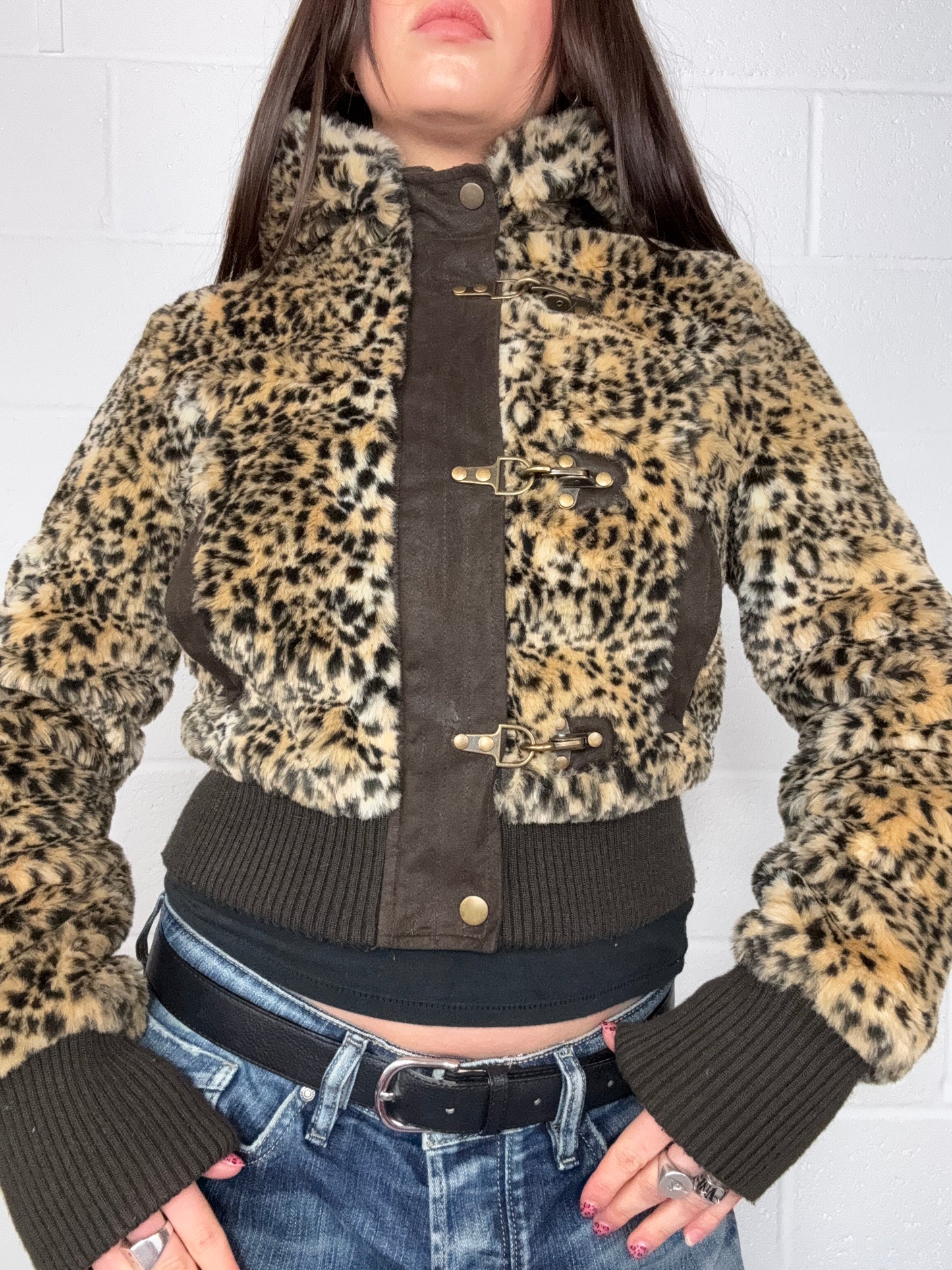 Leopard Faux Fur Bomber Jacket (S)