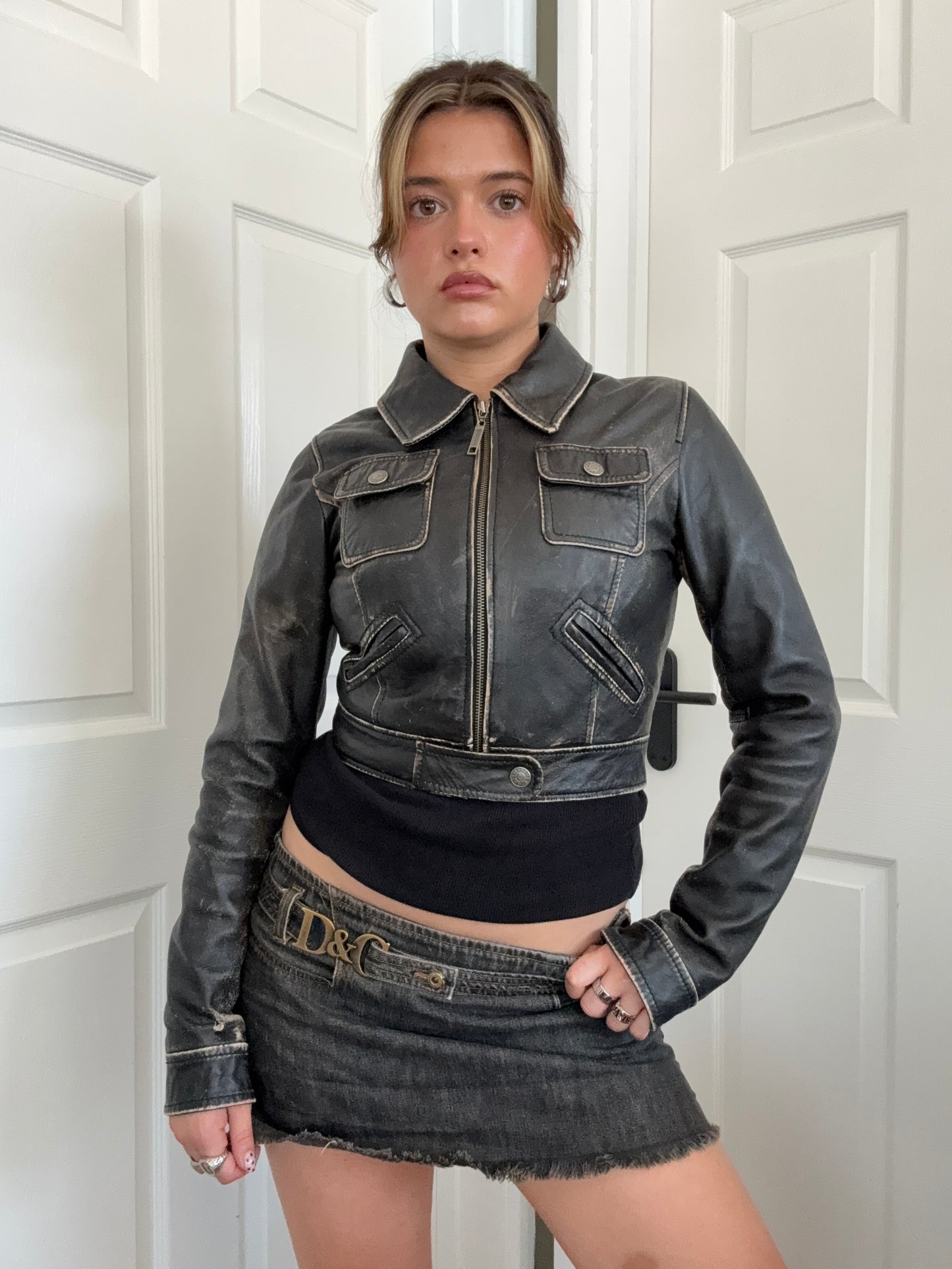 Cropped Leather Jacket (UK10)
