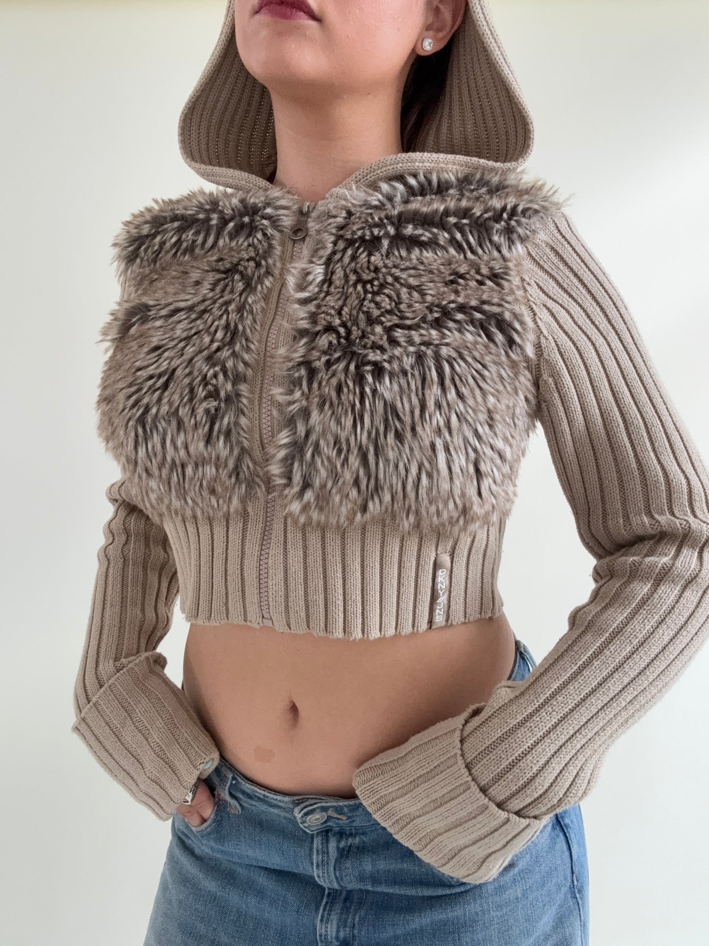 DKNY Faux Fur Cropped Jumper (S)