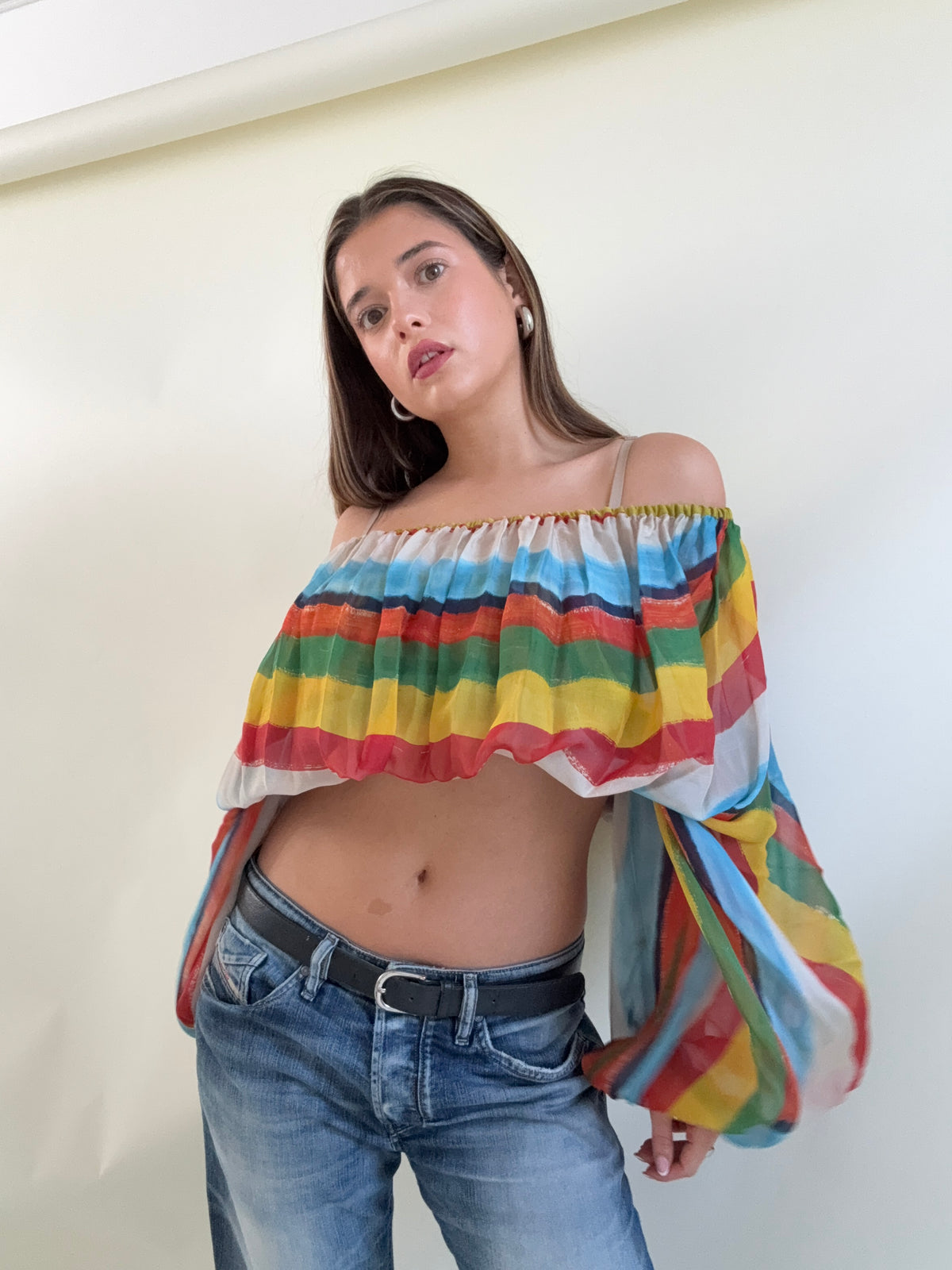 Dolce & Gabbana Silk Multicolour Batwing Top (S)