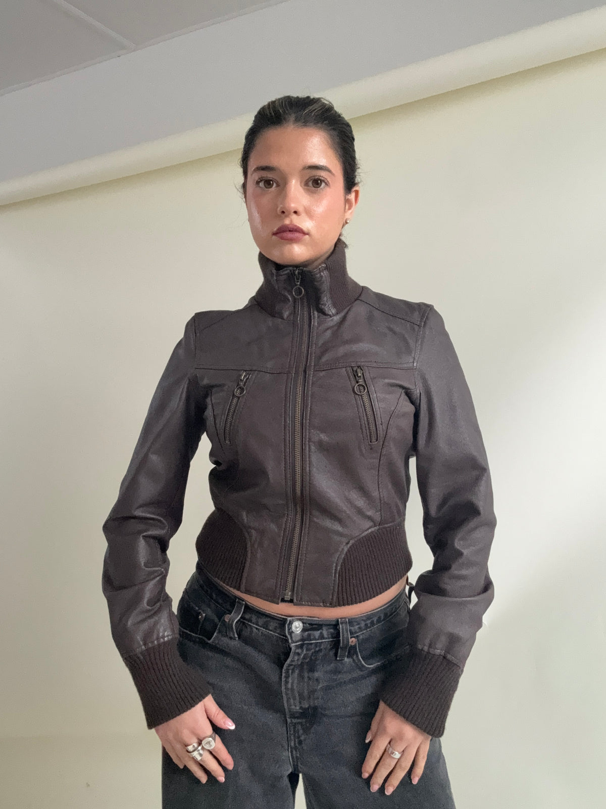 Jane Norman Leather Bomber Jacket (UK10)
