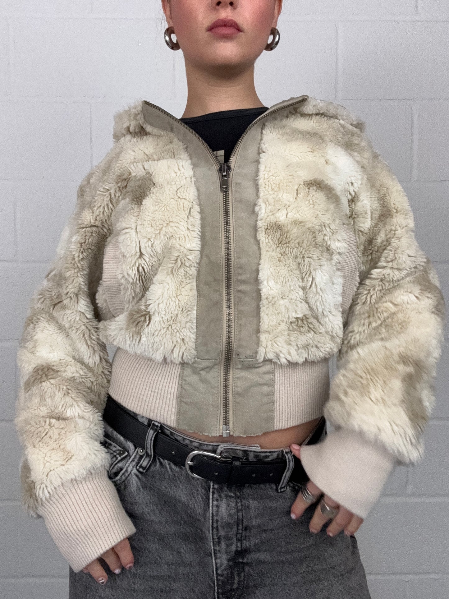 Cream Faux Fur Hooded Jacket (UK10)