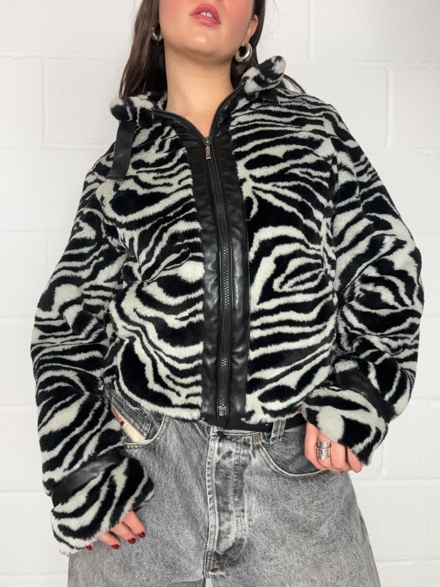 Zebra Y2K Faux Fur Jacket