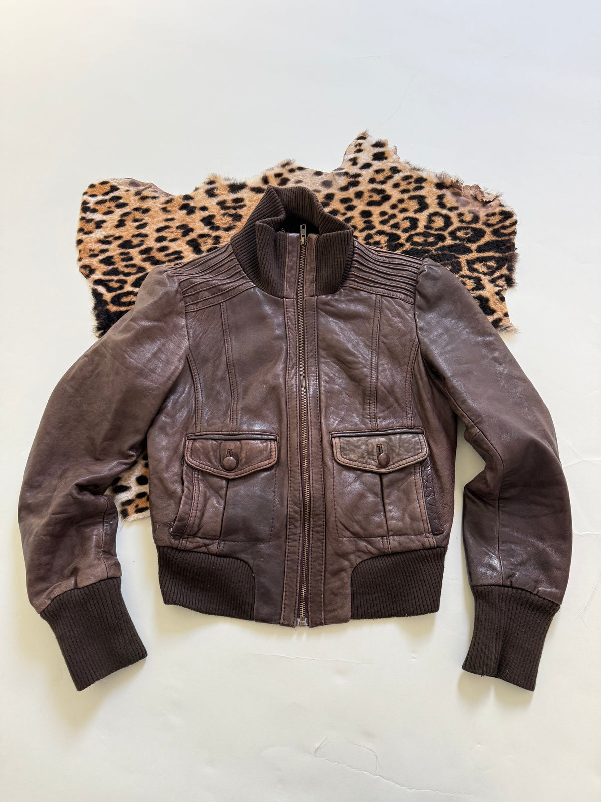 Vintage Brown Leather Bomber Jacket (UK12)