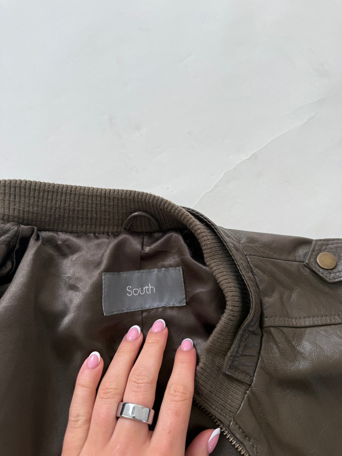 Khaki Leather Cargo Jacket (UK8)