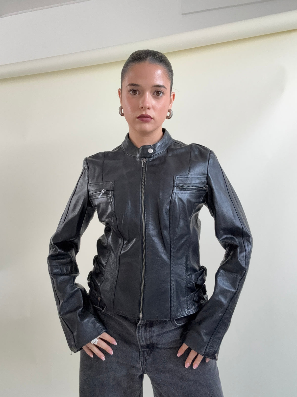 Vintage Fitted Leather Buckle Jacket (UK12)