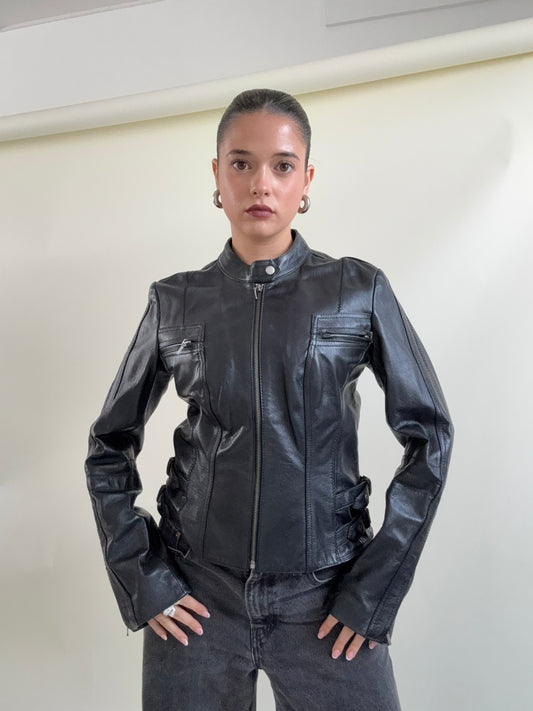 Vintage Fitted Leather Buckle Jacket (UK12)